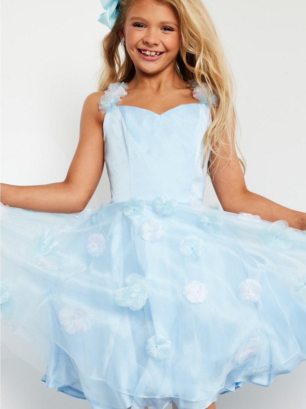 Jovani Light Blue Floral Tulle Party Dress for Girls